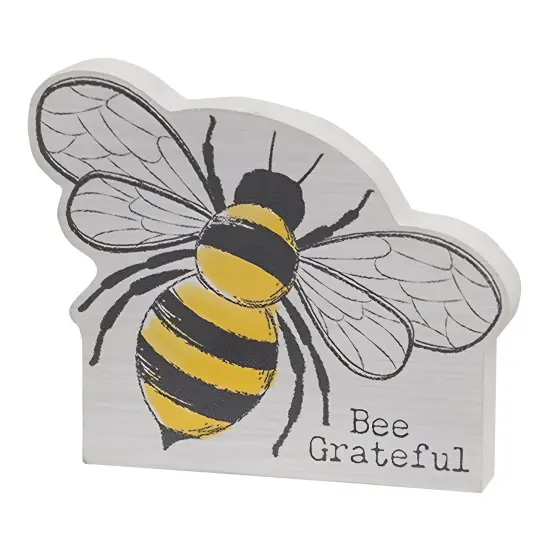 Bee Kind & Bee Grateful Wooden Sitters Rustic Arched Spring Decor Blocks with Bumblebee Art - Asstd. 2 {2}