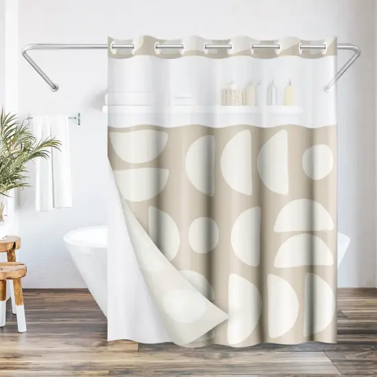 Americanflat 72x75 Hookless Shower Curtain - Abstract Khaki Cream Shower Curtain with Sheer Panel, Snap-In Liner, and Grommets - 100% Polyester {1}