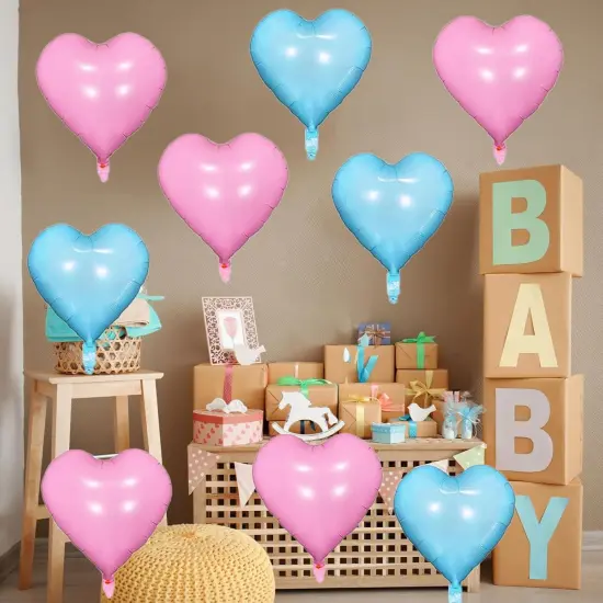 Pink Blue Heart Foil Balloons, 18Inch Gender Reveal Party Decorations, Pastel Blue and Baby Pink Heart Shape Mylar Balloon for Girls or Boys Baby Shower Birthday Wedding Bridal Shower Party Supplies {3}