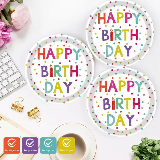 40 Pcs Birthday Plates and Napkins Party Supplies, Disposable Happy Birthday Plates and Napkins Dots Design Tableware Set for Birthday Party Decorations Serves 20 {3}