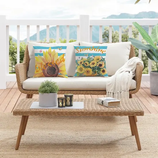 Sunflower Pillow Cover 18 x 18 Inch Set of 4 Spring Summer Throw Pillow Covers Floral Double-Sided Printing Blue Cushion Cover for Sofa Home Decor {4}