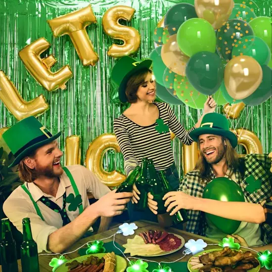 Green and Gold Balloons, 50 Pcs 12 Inch Dark Green Emerald Green Balloon Green Gold Latex Balloons for St Patrick's Day Birthday Junle Safari Babay Shower Party Decorations {3}