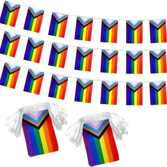 100 Feet Progress Rainbow Gay Pride Flag LGBT String Flags Banner Decorations,76 PCS {1}
