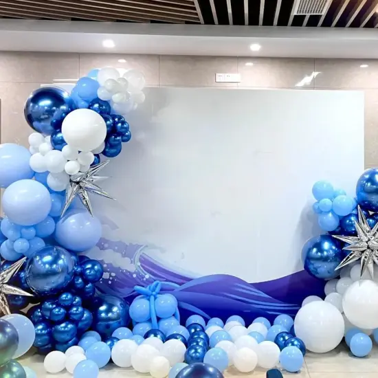 Blue Balloons Garland Arch Kit, 147 Pcs Metallic Macaron Light Blue and Confetti Silver Balloons for Baby Shower Birthday Wedding Ocean Themed Party Background Decoration {3}