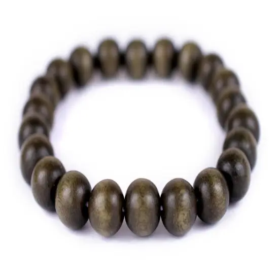 The Bead Chest Wood Stretch Bracelet, Olive Green - Stackable Beaded Jewelry, Unisex for Men & Women {1}