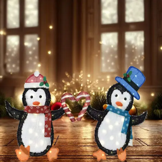 Heart-Shaped Penguin Decoration, Set of Two Figurines for Indoor and Outdoor Use 30 & 32 Inch {2}
