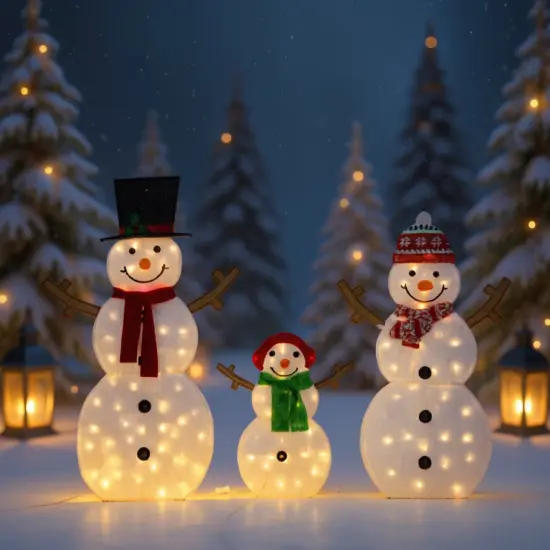 Light-Up Snowman Trio 48-Inch, 42-Inch & 24-Inch 2D Christmas Decorations {5}