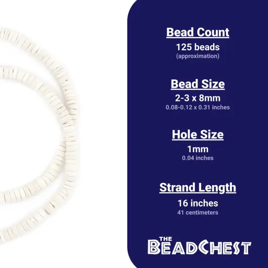 The Bead Chest White Disk Coconut Shell Beads (8mm) {4}