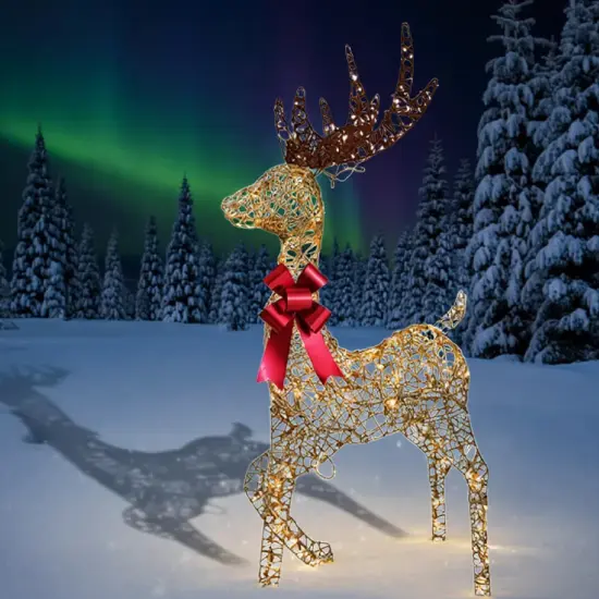 Holiday Reindeer Yard Decoration 48" Tall Champagne Woven Deer with 105 Pre-Lit LEDs {5}