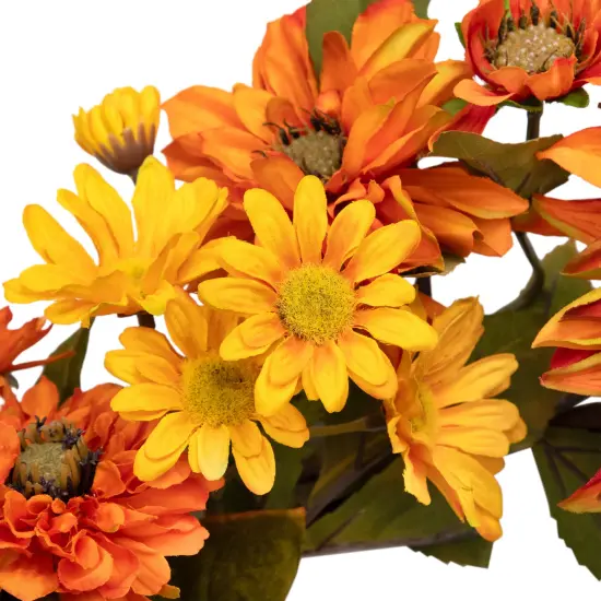 Northlight Mums and Daisies Twig Artificial Floral Wreath - Orange - 22" {7}