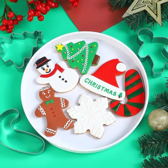 Large Christmas Cookie Cutters - 6 Pcs 4 Inch Holiday Cookie Cutter - Christmas Tree, Santa Hat, Snowflake, Gingerbread Men, Snowman and Candy Cane Shapes Cookie Molds for Winter Holiday DIY Baking {2}