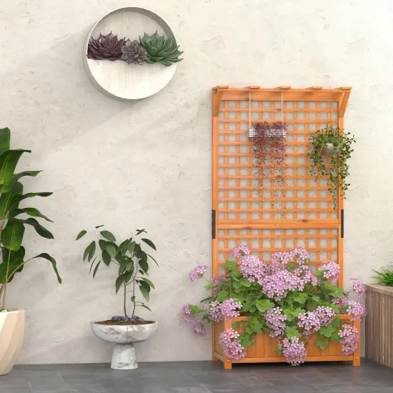 Natural Fir Wood Raised Garden Bed with Hanging Roof, Trellis and Planter Box {2}