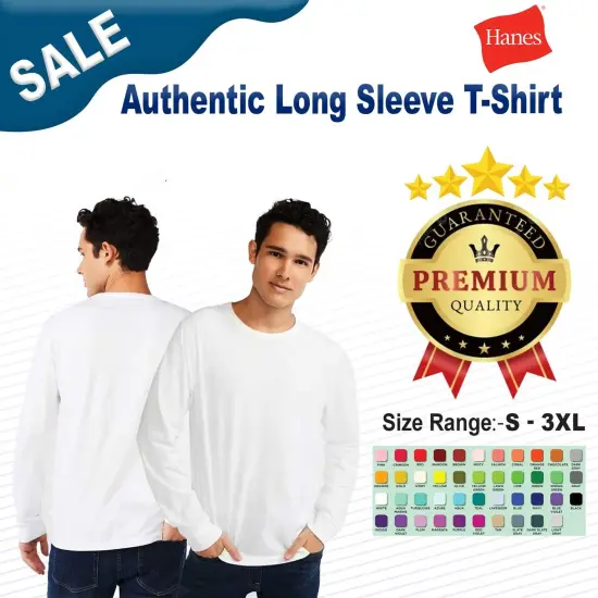 Hanes&reg; Authentic Classic Fit Crewneck Long Sleeve T-Shirt Deep royal {2}