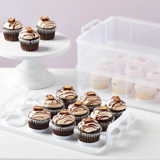Tier Cupcake Carrier 24 Count - Cupcake Transport Container with Lid for Muffins (13.5" x 10.25" x 7.5") - Cake Travel - Pie Carrier - Container Lid - {3}