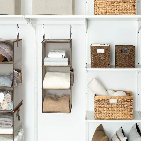 Large Rectangular Wicker Basket, Water Hyacinth Storage Basket with Built-in Handles {4}