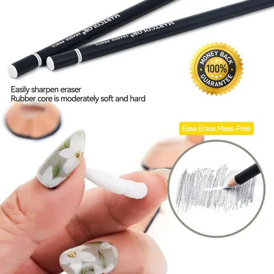 Professional Eraser Pencil Set, 6pc Eraser Pencils and 2pc Sharpener, Erasing Small Details or add Highlights for Sketching, Charcoal Drawings. Fine Detail Eraser for Beginners & Artists {2}