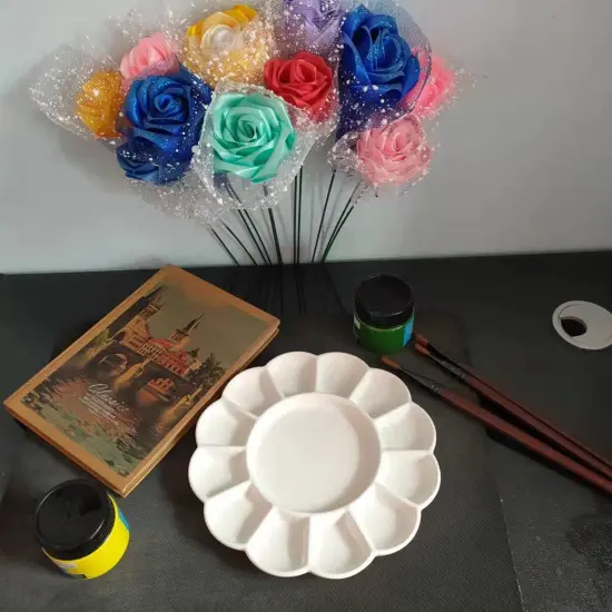 8 Inch Porcelain Watercolor Palette, Mixing Ceramic Watercolor Palette, Mixing Tray Paint Palett for Watercolor Gouache Acrylic Oil Painting 13-Well {1}