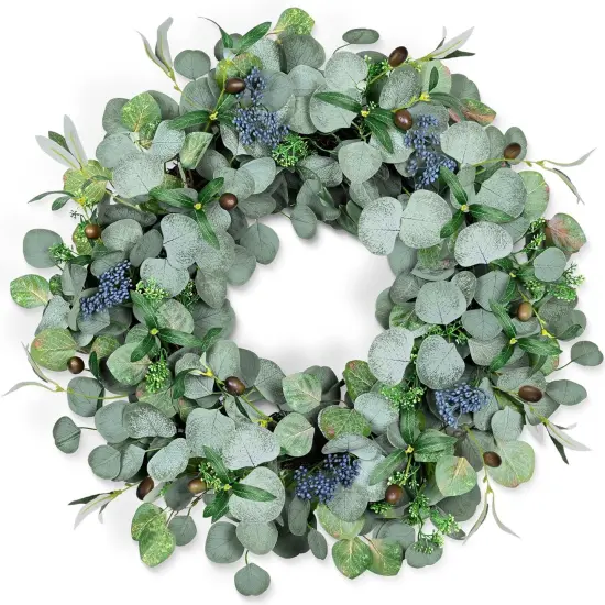 Wreath with Olive Leaves and Berries , Handmade Green Spring wreath {5}