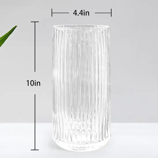 9.8" Flower Vase for Decor Ribbed Glass Vase Modern for Centerpieces Desktop Home Office Dining Living Room Wedding (Clear) {2}