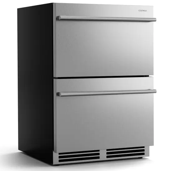 Silver 304 Stainless Steel Double Drawer Fridge with LED & Locking Rails {1}