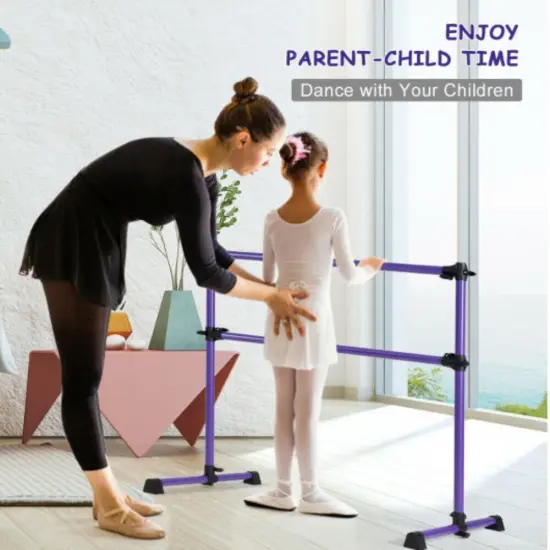 Adjustable Freestanding Ballet Barre with Double Poles and Non-Slip Feet Purple {3}