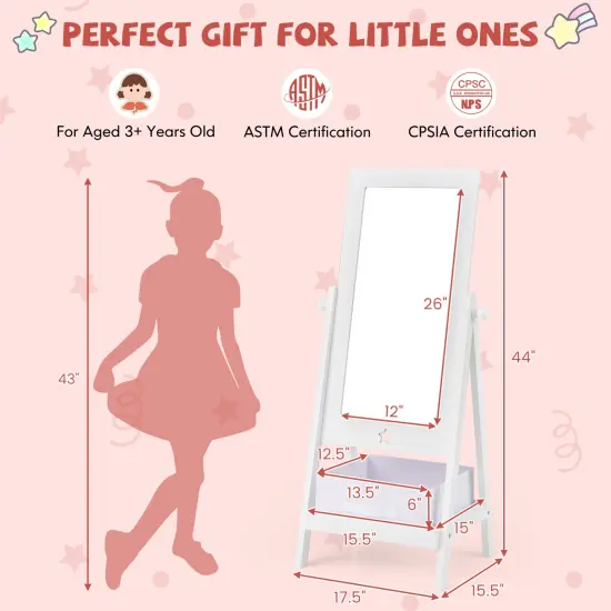 MDF Kids Full-Length Mirror with Storage Shelf, Rotating Acrylic Glass and Star Design {5}