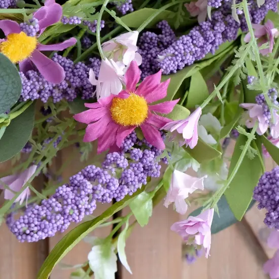 22 Inch Purple Flower Wreath - Spring/Summer Artificial Wildflowers & Green Leaves for Front Door, Indoor/Outdoor {2}