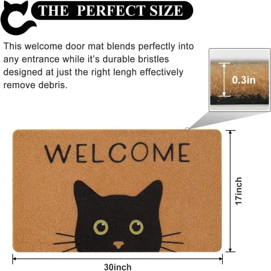 Cat Welcome Mat, Black Cat Doormat, Non-Slip Entrance Mat, Resist Dirt, 17" x 30" {2}