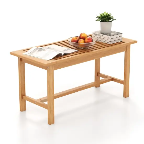 Natural Teak Wood Coffee Table with Slatted Top, Cross Structure and Outdoor Use {4}