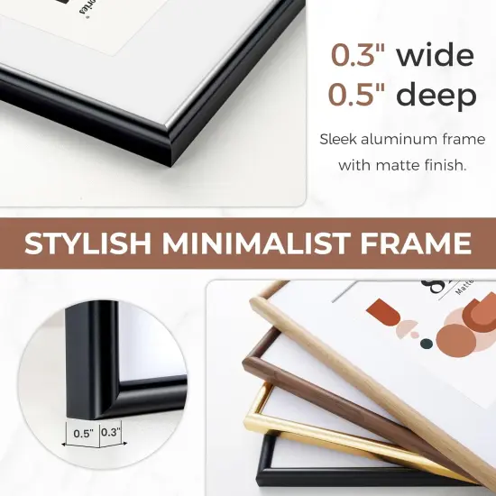 8.5x11 Picture Frame, Display Pictures 6x8 With Mat or Without Mat, HD Plexiglass, Wall or Tabletop Display, Wall Hook Included, Black, 3 Pack {3}