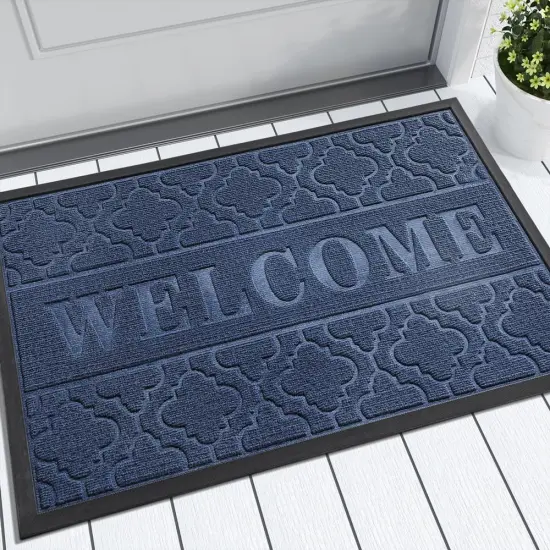 Welcome Mat - Outdoor & Indoor, 29.5x17 All-Season Waterproof, Heavy Duty, Low Profile, Non-Slip, Blue {1}
