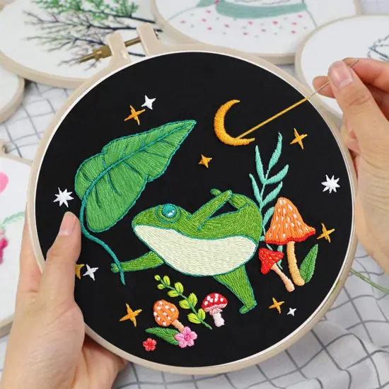 Frog Embroidery Kits for Beginners with Art Night Pattern {3}