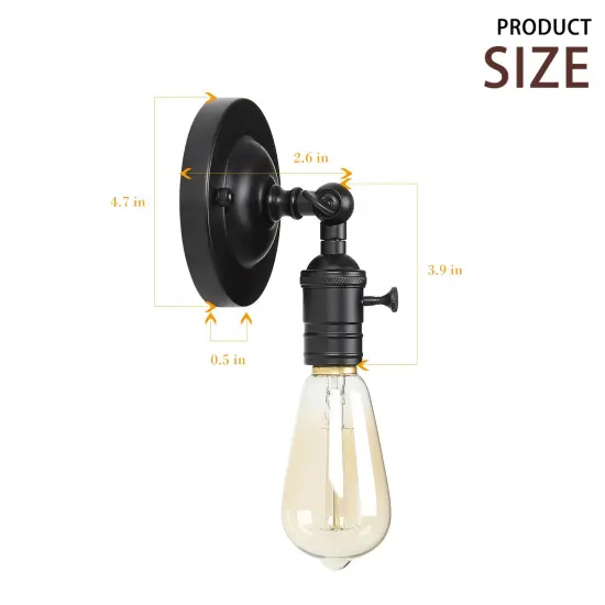 1/2/4pcs Industrial Wall Sconce &ndash; Adjustable 180&deg; Black Hardwired Fixture with UL Certification &ndash; Vintage Candlestick Lighting for Farmhouse, Bedroom, Office {3}