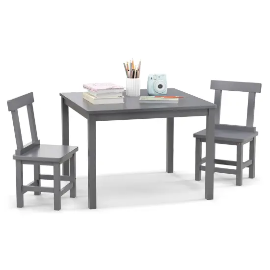 3 Pieces Wooden Children Furniture Set Including 2 Armless Chair and 1 Table Gray {4}