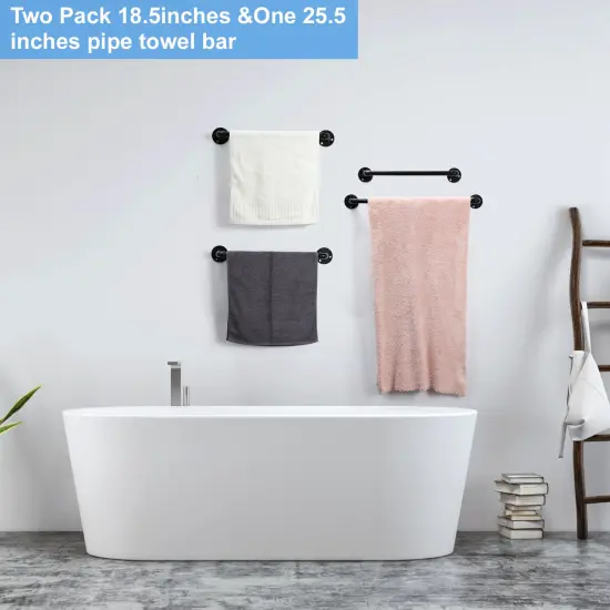 13-Piece Black Metal Wall-Mounted Bathroom Hardware Set - Industrial Towel Racks, Toilet Paper Holders, Hooks & Rings, No-Tool Assembly, Safe Design for Bathroom/Kitchen Storage {3}