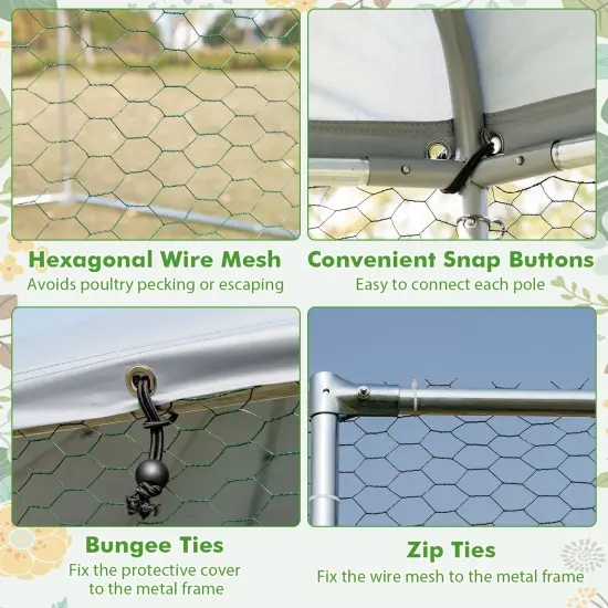 Silver Large Metal Hexagonal Chicken Coop with 210D Oxford Fabric and Lockable Door {6}