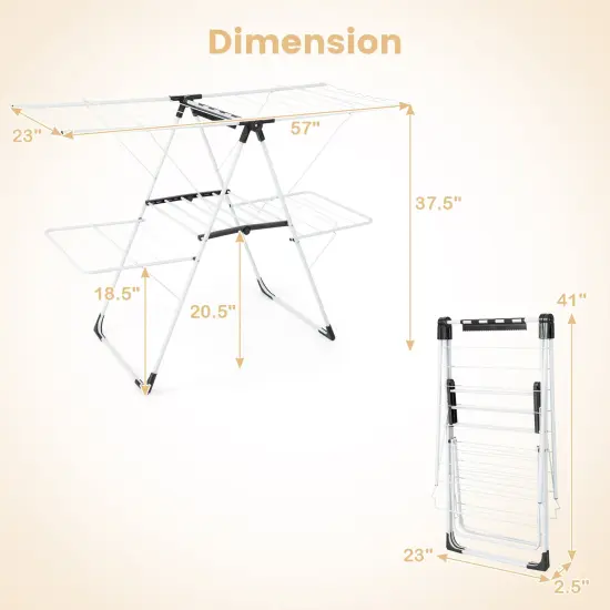 2-Level Freestanding Foldable-Portable Laundry Drying Rack with Height Adjustable Wings {5}