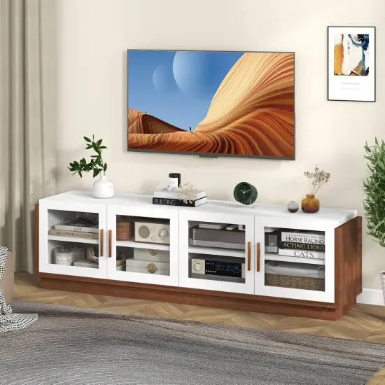 70 Inch Large TV Stand with Multi-Functional 4-Door Cabinet and 2 Adjustable Shelves White {6}