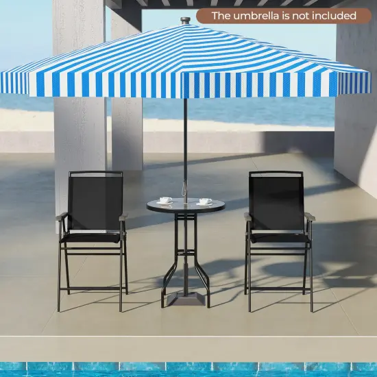 3 Pieces Outdoor Bar Stool Set with Umbrella Hole and Metal Frame Ideal for Outdoor {3}