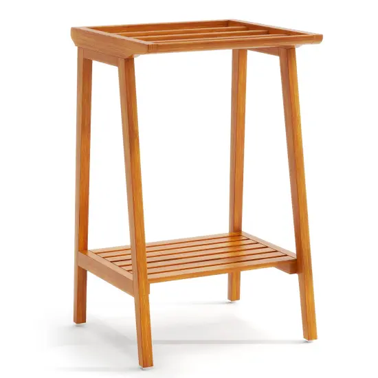 Solid Teak Wood Freestanding Towel Rack with Shelf &ndash; 5 Bars, 31.5&rdquo; H {1}