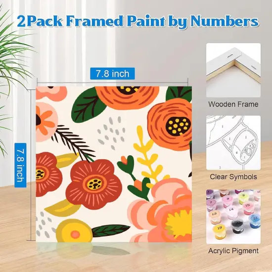 2 Pack Boho Paint by Numbers Framed,Easy Paint by Numbers kit for Adults Beginners,DIY Acrylic Watercolor Paint by Numbers Kits on Canvas for Home Wall Decor Gifts(8x8 inch) {2}