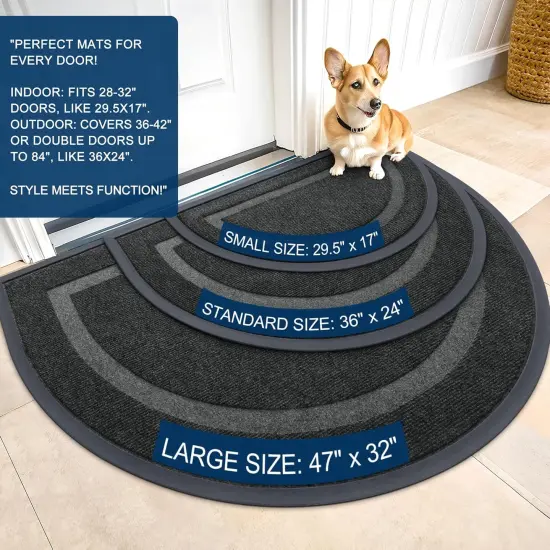 Half Circle Door Mat Indoor Outdoor Entrance Welcome, Waterproof All-Season, All-Weather Doormat, Sturdy Natural Rubber, Low Profile, Easy Clean Patio Porch Entryway Mat, 29.5x17, Black {3}