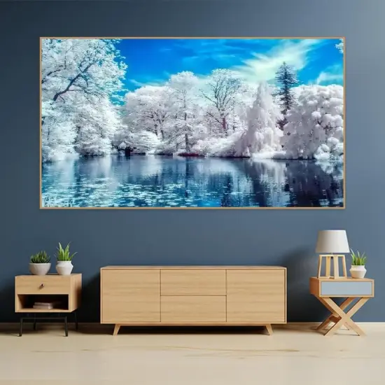 5D Lake Diamond Painting, Diamonds Painting Winter Tree Kits for Adults，DIY Full Drill Crystal Rhinestone Arts and Crafts, Gem Art Paints with Diamond Home Wall Decor 27.5 X 15.7inch {2}