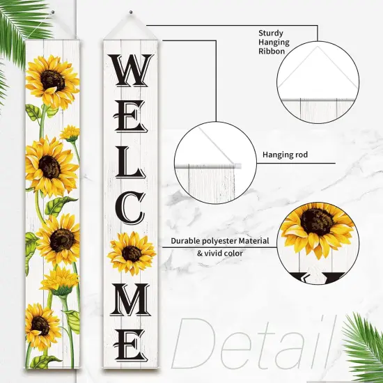 Sunflower Welcome Hanging Banners Spring Porch Banners Flags Summer Door Hanging Decorations for Front Door Garden Home Yard Sunflower Party Decorations(White Background) {3}