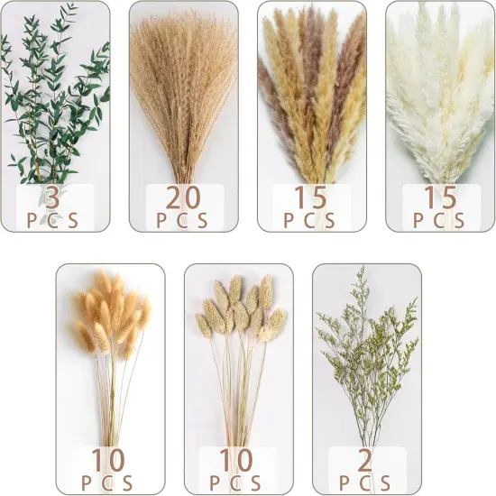 Green Pampas Grass Bouquet &ndash; Boho Home & Wedding Floral Arrangements &ndash; Dried Pampas Grass Decor for Living Room, Fireplace, and Modern Farmhouse {3}