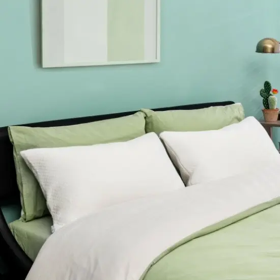 White Shredded Memory Foam Pillows in Queen Size with Wicker Fiber Pillowcases {2}