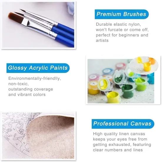 Adults Beginners Paint by Number Kits ? Press Digital Easy Acrylic Black cat 4 Pieces Paint, DIY Watercolor Paint Press Digital kit on Canvas Home Wall Decoration Without Frame 12&times;16inch {2}