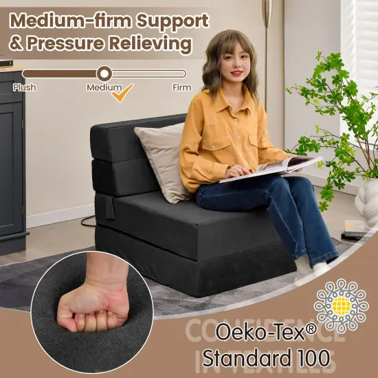 Flocking Sofa Bed Mattress with Sponge Filling and Magic Stick Black {6}