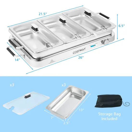 Silver 8 Quart Electric Warming Tray with Temperature Control and Stainless Steel Serving Trays {5}