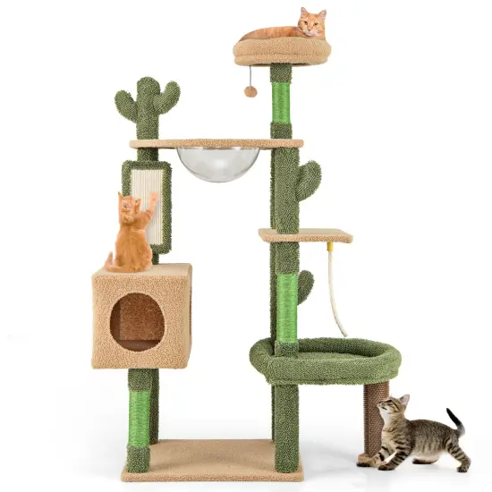 59 Inch Cactus-Shaped Cute Cat Tree Tower with 2 Perches and Multiple Sisal Scratching Posts {4}